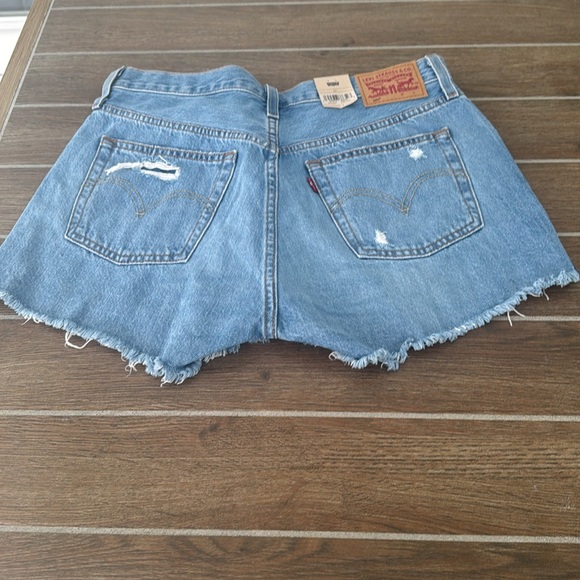 Levi's Blue Distressed Jean Shorts High-Waisted - Picture 5 of 8